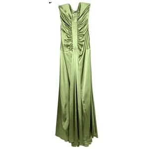 VTG Y2K Jessica McClintock Bridal Satin Chartreuse Ruched Drop Waist Gown
